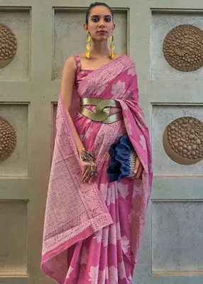 KORAMS DESIGN LUCKNOWI WOVEN PURPLE FLORAL DESIGN PARTY WEAR CHIKANKARI SAREE WITH BLOUSE 3