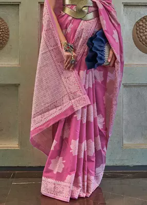 KORAMS DESIGN LUCKNOWI WOVEN PURPLE FLORAL DESIGN PARTY WEAR CHIKANKARI SAREE WITH BLOUSE 4