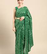 MINT GREEN THREAD AND MULTIPLE SEQUINS EMBROIDERED GEORGETTE DESIGNER SAREE