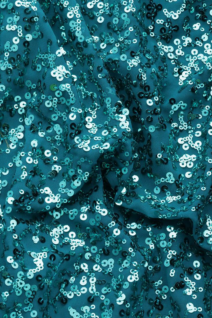 TEAL BLUE THREAD AND MULTIPLE SEQUINS EMBROIDERED GEORGETTE DESIGNER SAREE