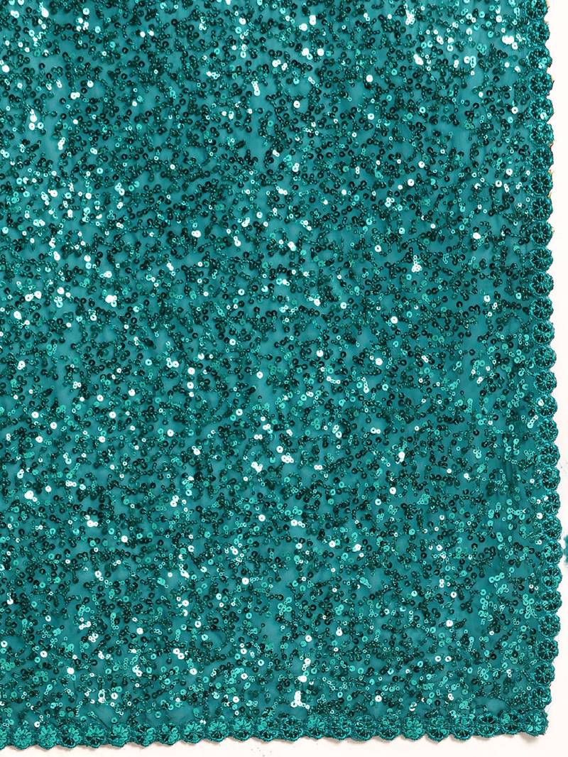 TEAL BLUE THREAD AND MULTIPLE SEQUINS EMBROIDERED GEORGETTE DESIGNER SAREE