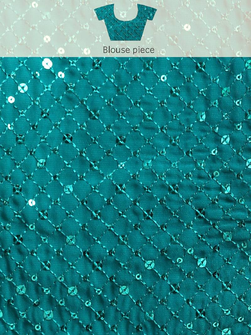 TEAL BLUE THREAD AND MULTIPLE SEQUINS EMBROIDERED GEORGETTE DESIGNER SAREE