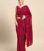 HOT PINK THREAD AND MULTIPLE SEQUINS EMBROIDERED GEORGETTE DESIGNER SAREE