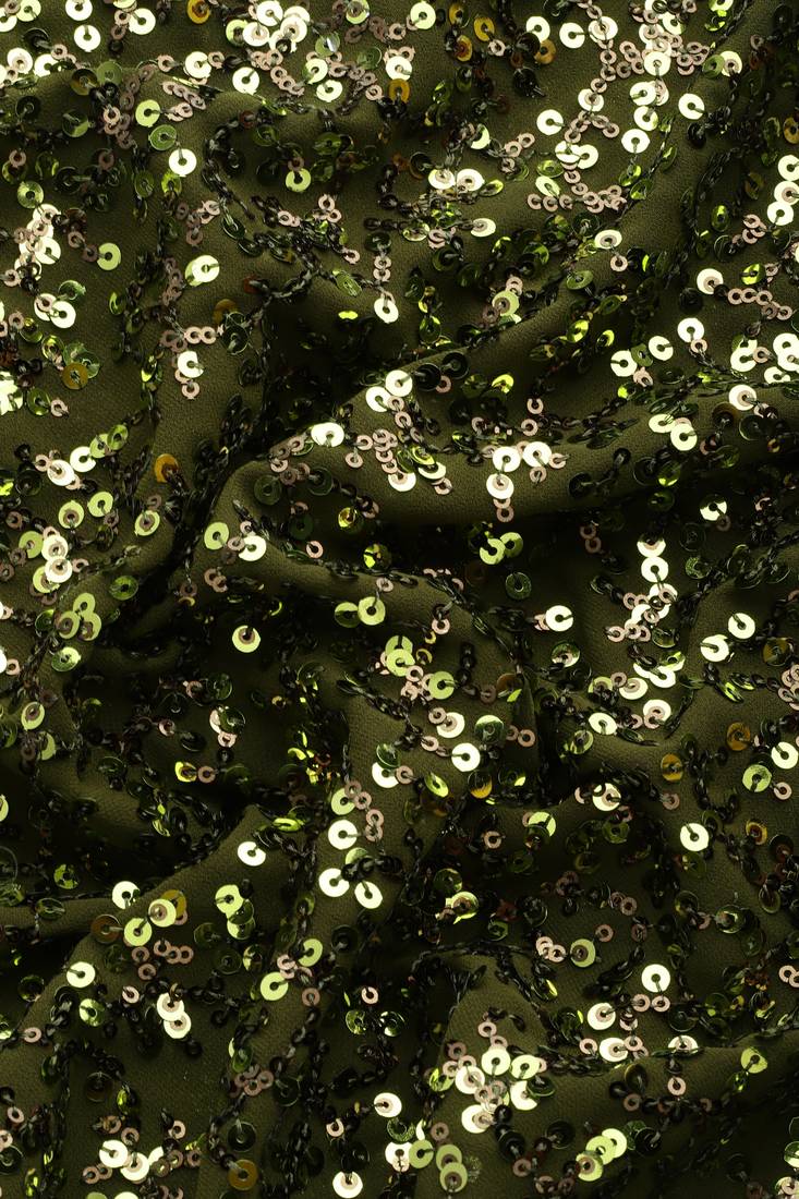 OLIVE GREEN THREAD AND MULTIPLE SEQUINS EMBROIDERED GEORGETTE DESIGNER SAREE