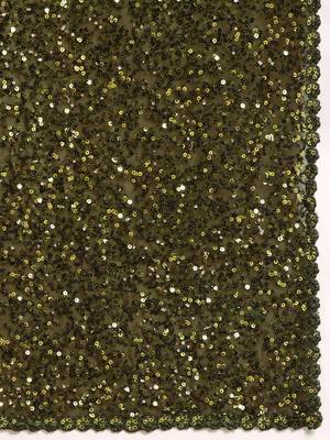 OLIVE GREEN THREAD AND MULTIPLE SEQUINS EMBROIDERED GEORGETTE DESIGNER SAREE 4