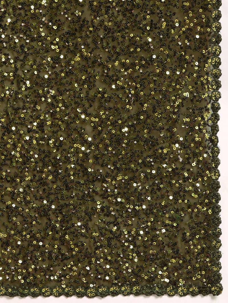 OLIVE GREEN THREAD AND MULTIPLE SEQUINS EMBROIDERED GEORGETTE DESIGNER SAREE