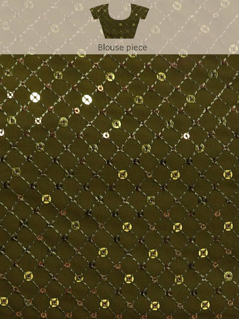 OLIVE GREEN THREAD AND MULTIPLE SEQUINS EMBROIDERED GEORGETTE DESIGNER SAREE
