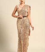 ANCIENT IVORY THREAD AND MULTIPLE SEQUINS EMBROIDERED GEORGETTE DESIGNER SAREE