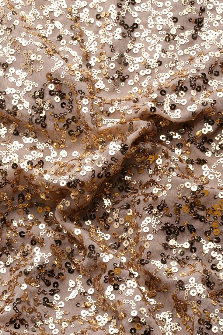 ANCIENT IVORY THREAD AND MULTIPLE SEQUINS EMBROIDERED GEORGETTE DESIGNER SAREE