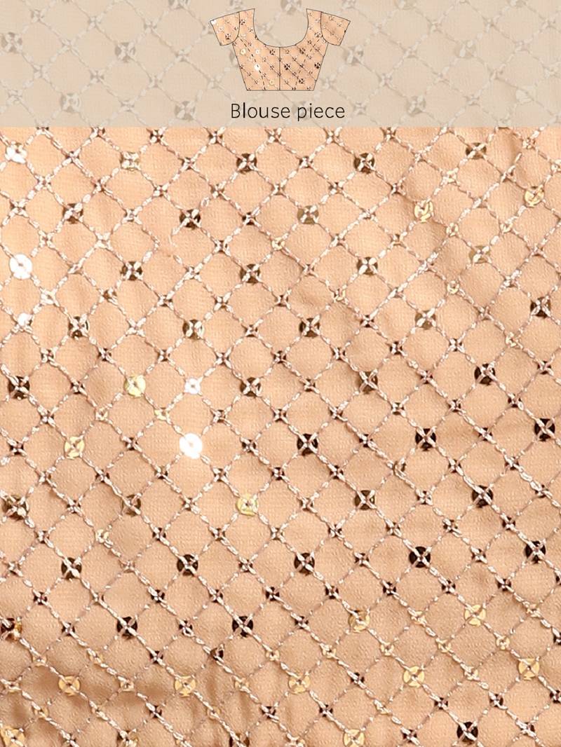 ANCIENT IVORY THREAD AND MULTIPLE SEQUINS EMBROIDERED GEORGETTE DESIGNER SAREE