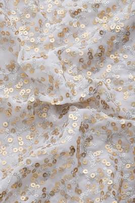PEARL WHITE THREAD AND MULTIPLE SEQUINS EMBROIDERED GEORGETTE DESIGNER SAREE 4