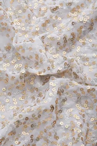 PEARL WHITE THREAD AND MULTIPLE SEQUINS EMBROIDERED GEORGETTE DESIGNER SAREE