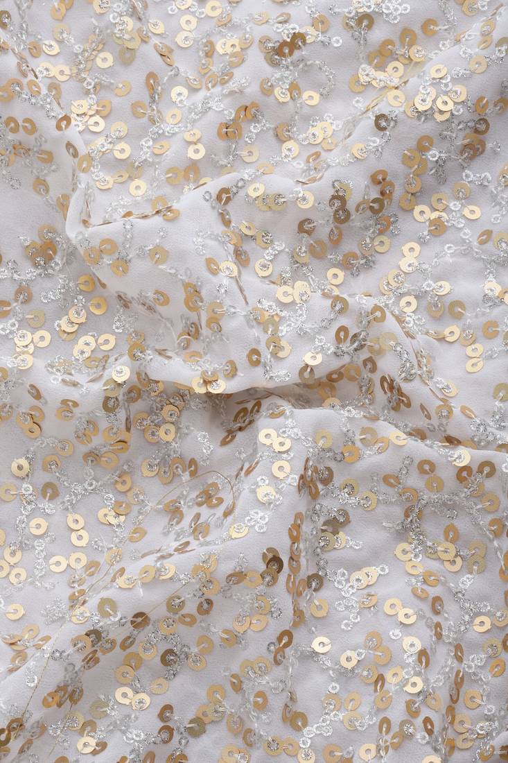 PEARL WHITE THREAD AND MULTIPLE SEQUINS EMBROIDERED GEORGETTE DESIGNER SAREE