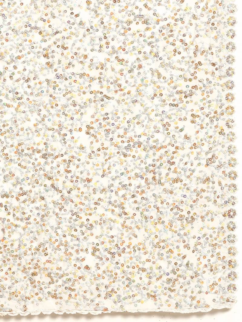 PEARL WHITE THREAD AND MULTIPLE SEQUINS EMBROIDERED GEORGETTE DESIGNER SAREE