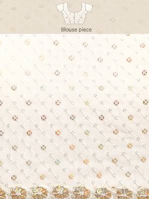 PEARL WHITE THREAD AND MULTIPLE SEQUINS EMBROIDERED GEORGETTE DESIGNER SAREE 6