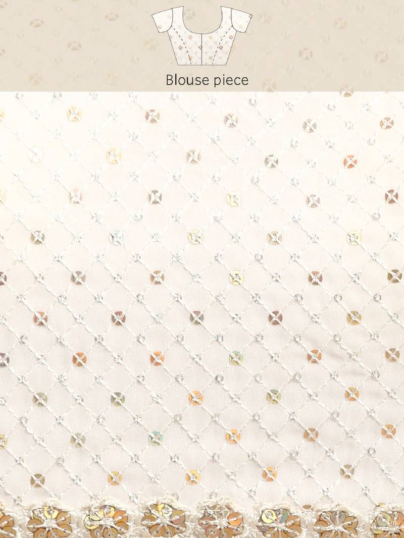PEARL WHITE THREAD AND MULTIPLE SEQUINS EMBROIDERED GEORGETTE DESIGNER SAREE