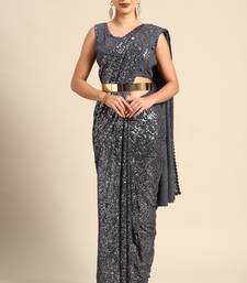 SLATE GREY THREAD AND MULTIPLE SEQUINS EMBROIDERED GEORGETTE DESIGNER SAREE