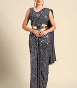 SLATE GREY THREAD AND MULTIPLE SEQUINS EMBROIDERED GEORGETTE DESIGNER SAREE