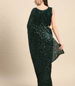 DEEP GREEN THREAD AND MULTIPLE SEQUINS EMBROIDERED GEORGETTE DESIGNER SAREE