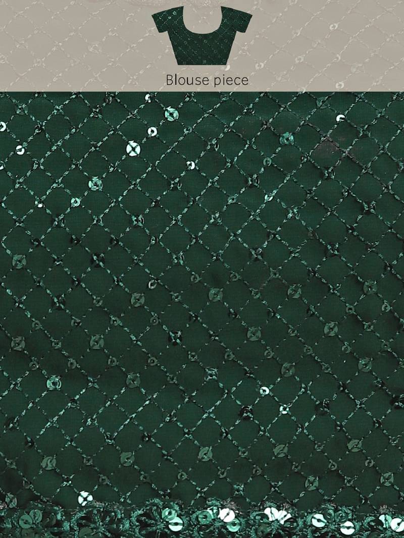 DEEP GREEN THREAD AND MULTIPLE SEQUINS EMBROIDERED GEORGETTE DESIGNER SAREE