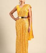 HONEY YELLOW THREAD AND MULTIPLE SEQUINS EMBROIDERED GEORGETTE DESIGNER SAREE