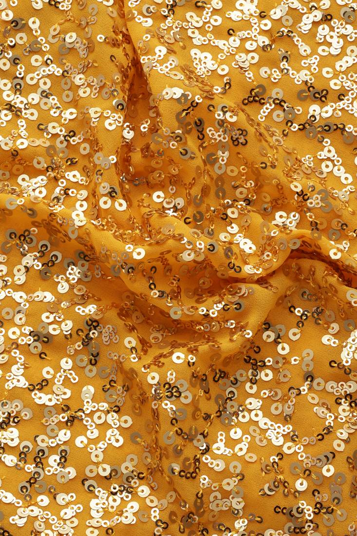 HONEY YELLOW THREAD AND MULTIPLE SEQUINS EMBROIDERED GEORGETTE DESIGNER SAREE