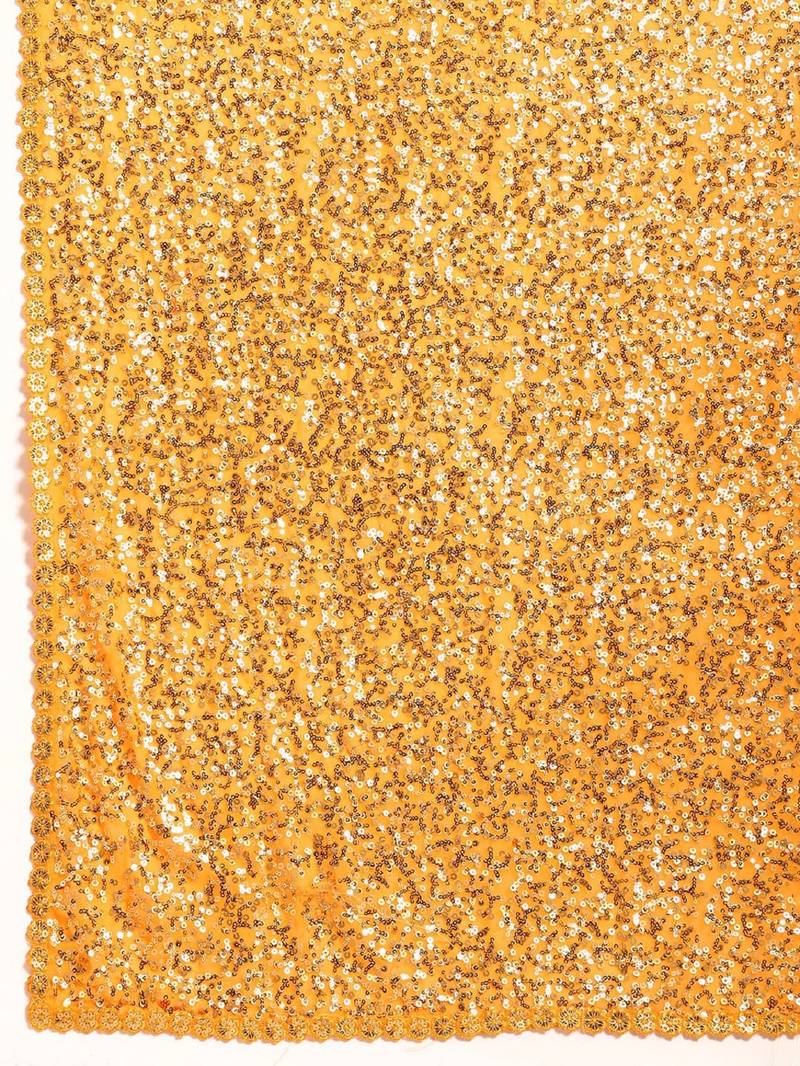 HONEY YELLOW THREAD AND MULTIPLE SEQUINS EMBROIDERED GEORGETTE DESIGNER SAREE