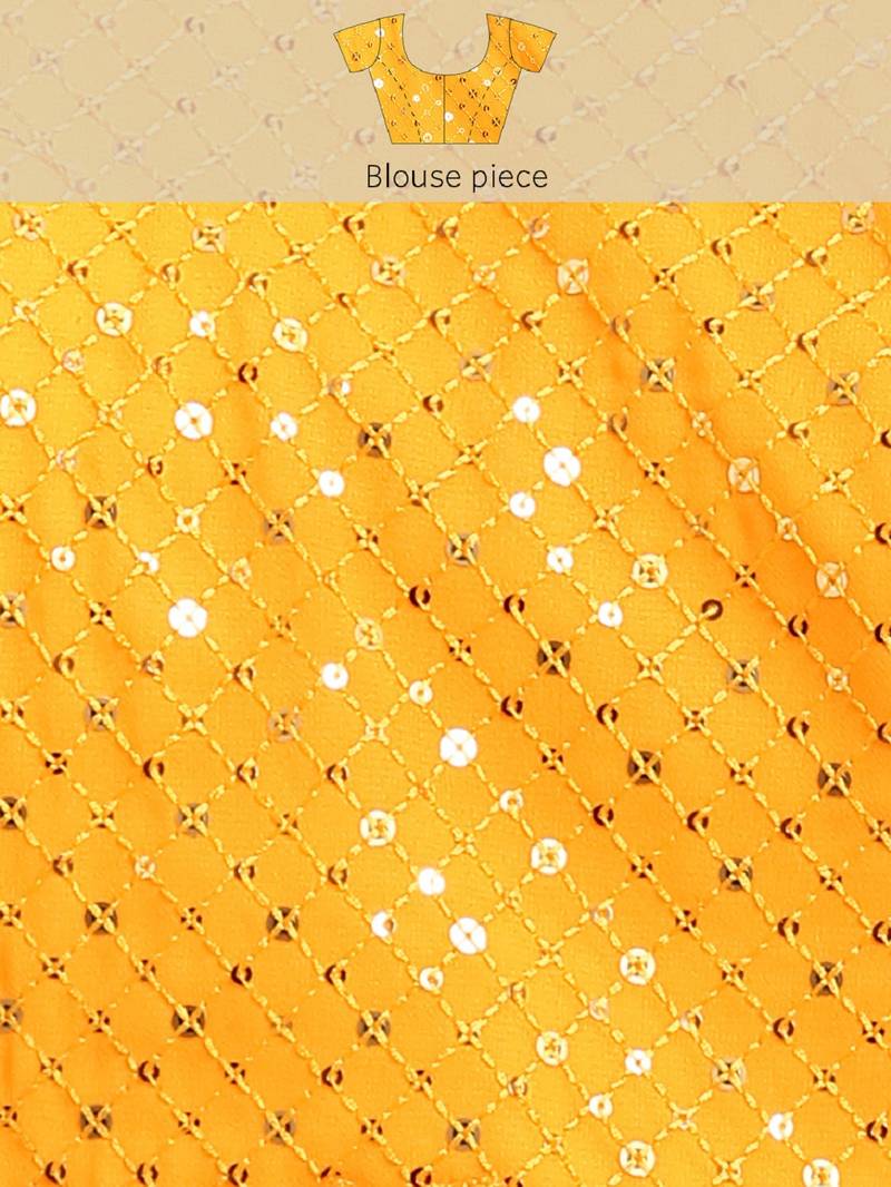 HONEY YELLOW THREAD AND MULTIPLE SEQUINS EMBROIDERED GEORGETTE DESIGNER SAREE