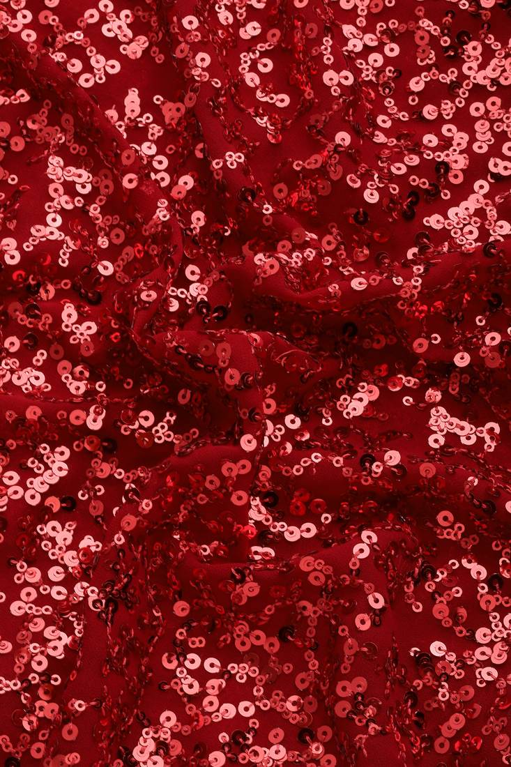 RUBY RED THREAD AND MULTIPLE SEQUINS EMBROIDERED GEORGETTE DESIGNER SAREE