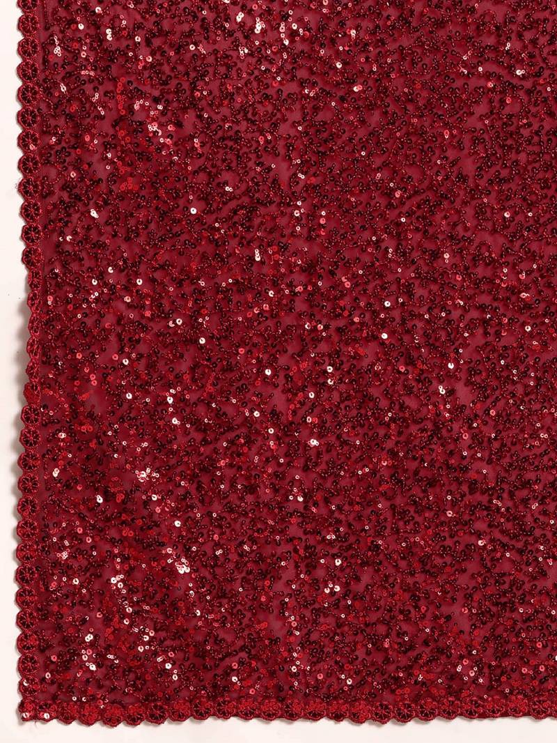 RUBY RED THREAD AND MULTIPLE SEQUINS EMBROIDERED GEORGETTE DESIGNER SAREE