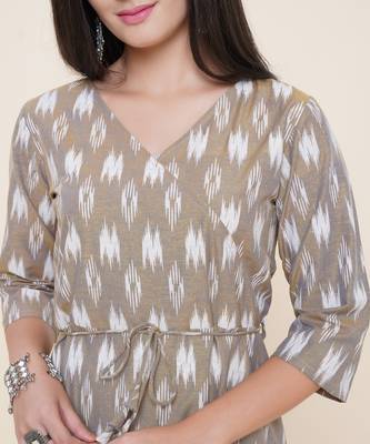 Anushil women angrakha cotton cambric v neck 3/4th sleeves printed kurti with drawstring 2