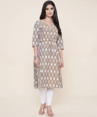 Anushil women angrakha cotton cambric v neck 3/4th sleeves printed kurti with drawstring 4