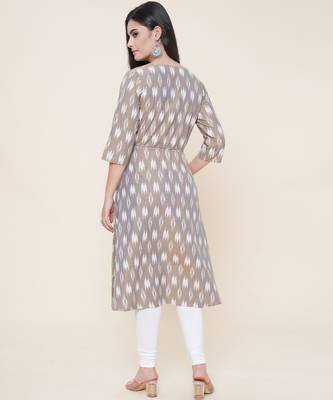 Anushil women angrakha cotton cambric v neck 3/4th sleeves printed kurti with drawstring 5