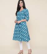 Anushil women angrakha cotton cambric v neck 3/4th sleeves printed kurti with drawstring