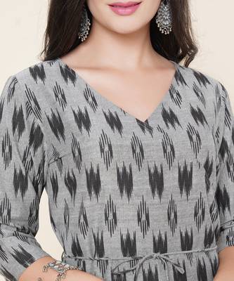 Anushil women angrakha cotton cambric v neck 3/4th sleeves printed kurti with drawstring 2