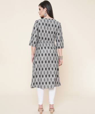Anushil women angrakha cotton cambric v neck 3/4th sleeves printed kurti with drawstring 4