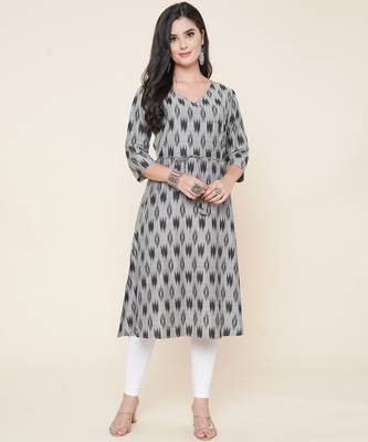 Anushil women angrakha cotton cambric v neck 3/4th sleeves printed kurti with drawstring 5