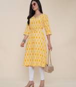 Anushil women angrakha cotton cambric v neck 3/4th sleeves printed kurti with drawstring