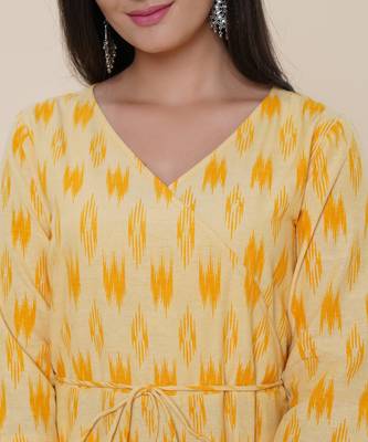 Anushil women angrakha cotton cambric v neck 3/4th sleeves printed kurti with drawstring 2