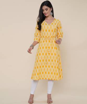 Anushil women angrakha cotton cambric v neck 3/4th sleeves printed kurti with drawstring 5