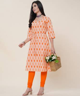 Anushil women angrakha cotton cambric v neck 3/4th sleeves printed kurti with drawstring 1