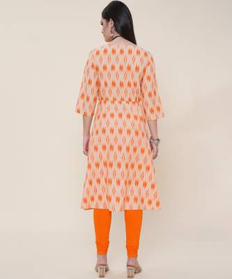 Anushil women angrakha cotton cambric v neck 3/4th sleeves printed kurti with drawstring 2