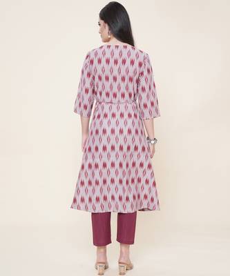 Anushil women angrakha cotton cambric v neck 3/4th sleeves printed kurti with drawstring 2