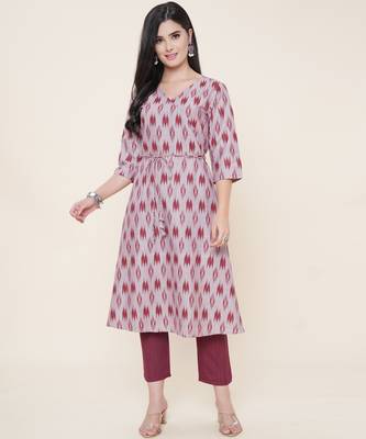 Anushil women angrakha cotton cambric v neck 3/4th sleeves printed kurti with drawstring 4