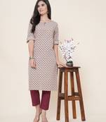 Anushil women cotton butti printed degisn 3/4th sleeves round keyhole neck with button kurti