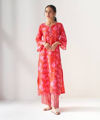 Faded rose hot pink kurta set 1