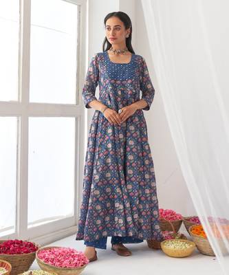 Blue peony kurta set 2