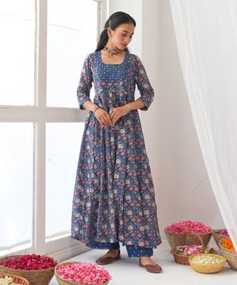 Blue peony kurta set 3