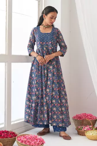 Blue peony kurta set
