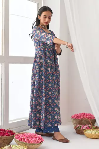 Blue peony kurta set